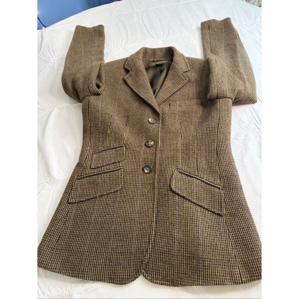 Lauren Ralph Lauren Women’s Brown Herringbone Wool Vintage Blazer Size 6 - Picture 7 of 10